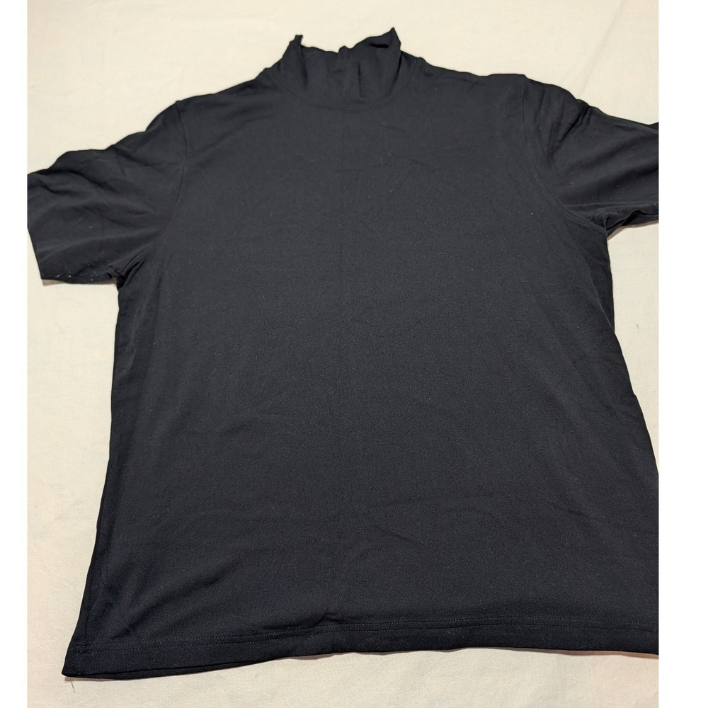 Karen Scott Womens Black Mock Neck Short Sleeve Top Size L Nylon Spandex Stretch
